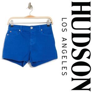 HUDSON JEANS GRACIE MID RISE RAW HEM DENIM SHORTS OCEAN BLUE: SZ: 31/ 26/ 24 NWT